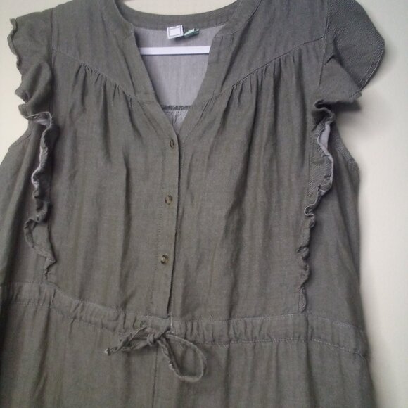 Susina Jumper Romper Women M Pants Cropped Short Sleeve Button Green - Picture 10 of 15